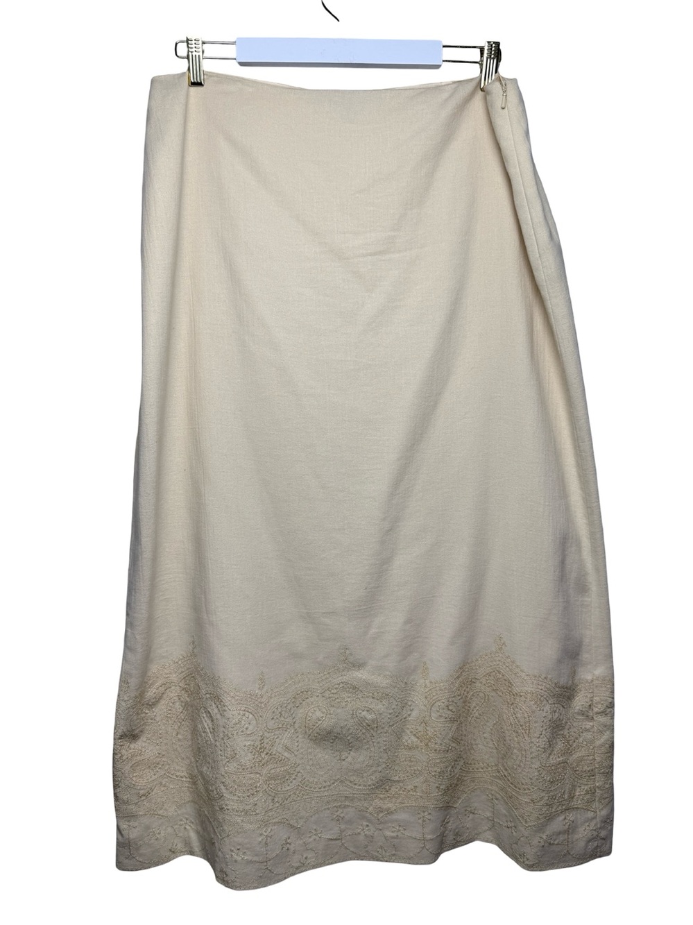 Vintage Embroidered Skirt Ellen Tracy Cream Yellow Sz 14 Floral Midi Flowy 90s